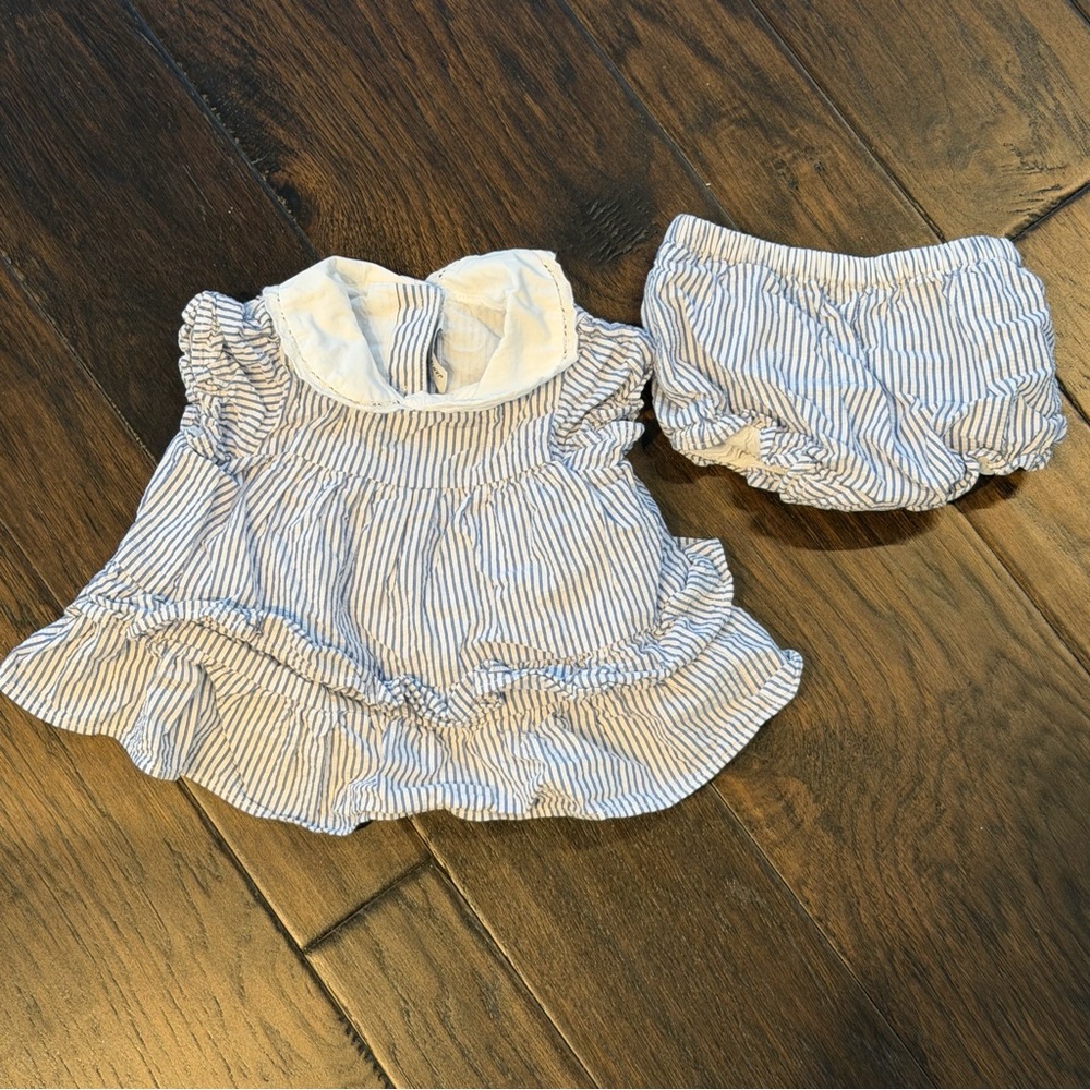 Janie and Jack blue white striped dress with bloomers